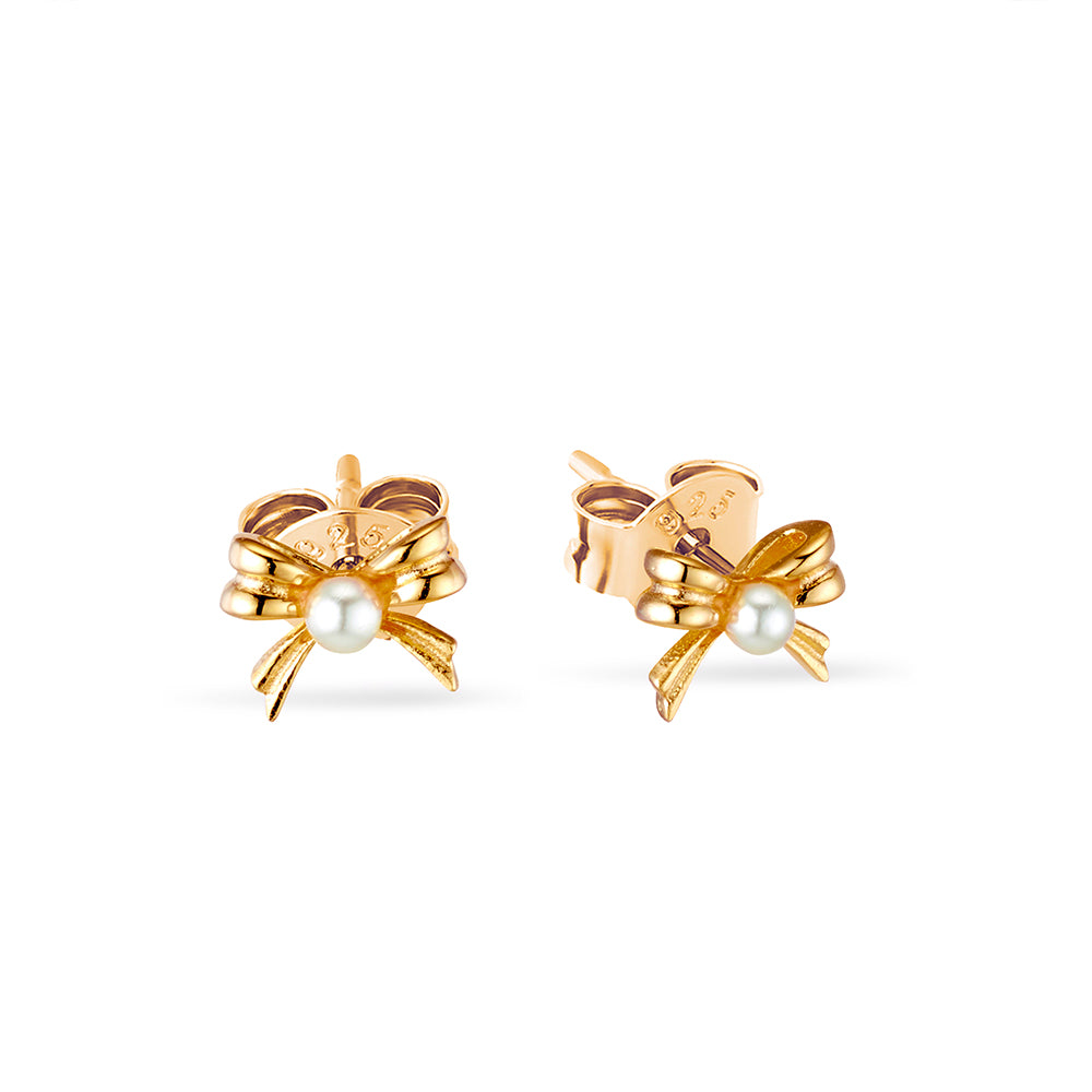 Mini bow with pearl stud earrings