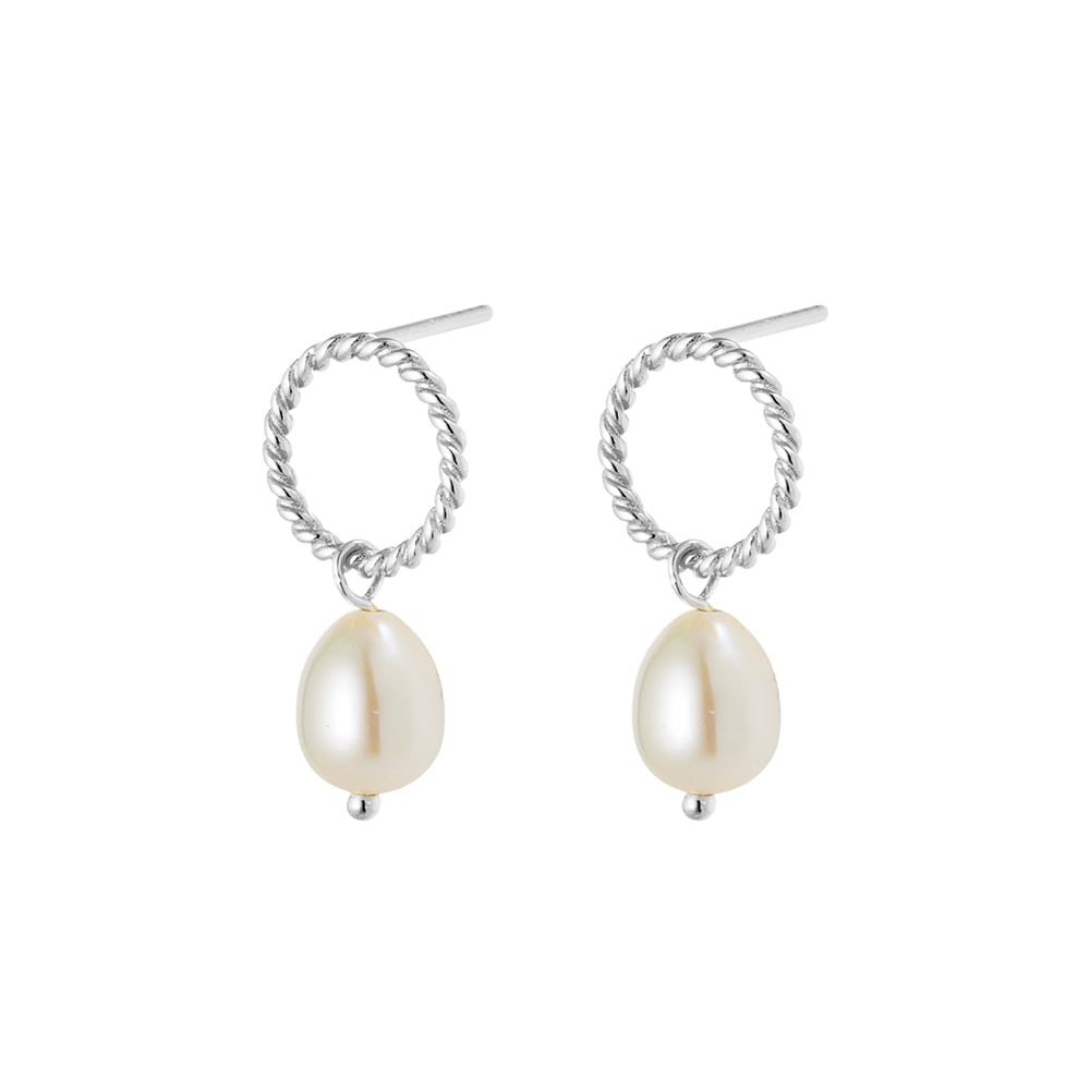 Silver twist halo earrings with freshwater pearl