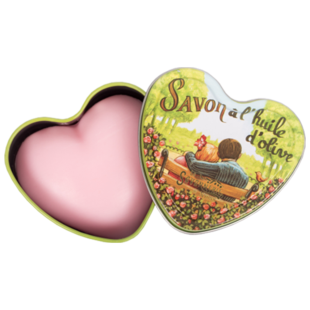 Heart-shaped metal tin with a rose-scented soap 100G