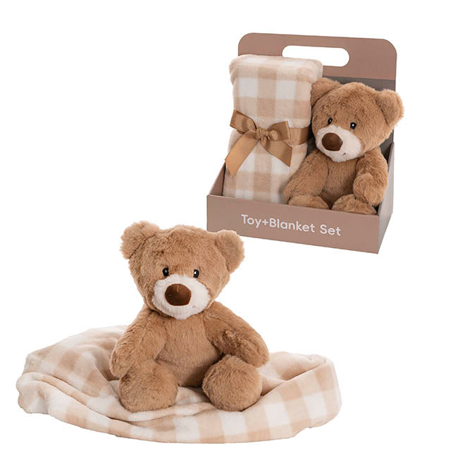 Teddy Bear Louie Gift Pack Bear and Blanket Brown