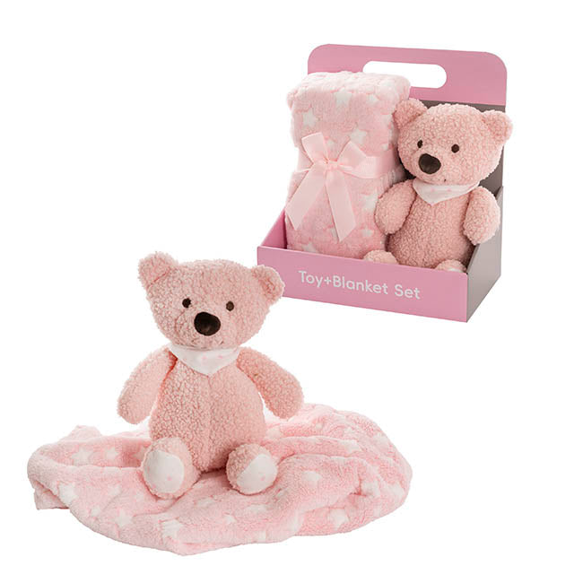 Teddy Bear Gift Pack Bear and Blanket Pink