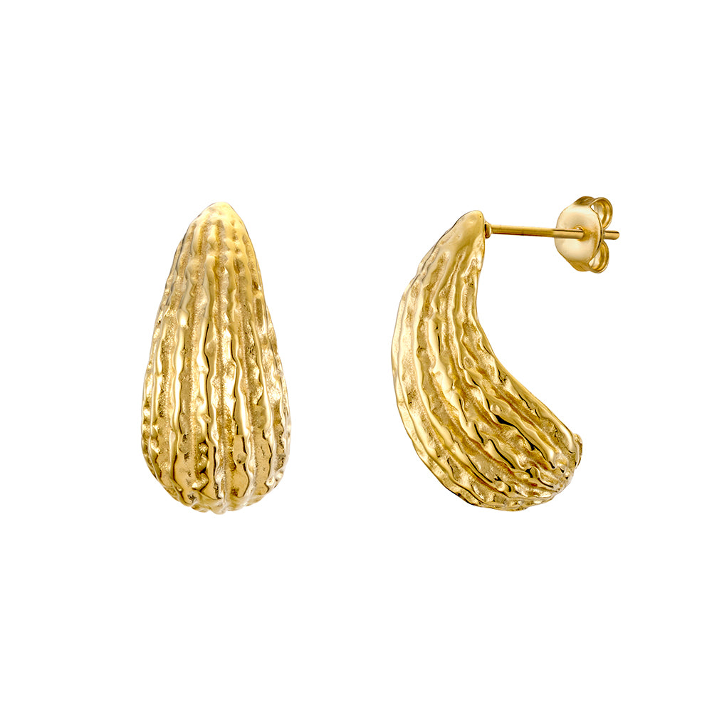 Seren stainless steel gold plated ribbed teardrop earrings