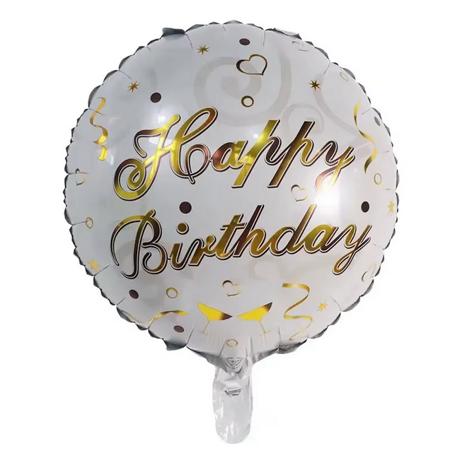 Happy Birthday White and Gold Balloon