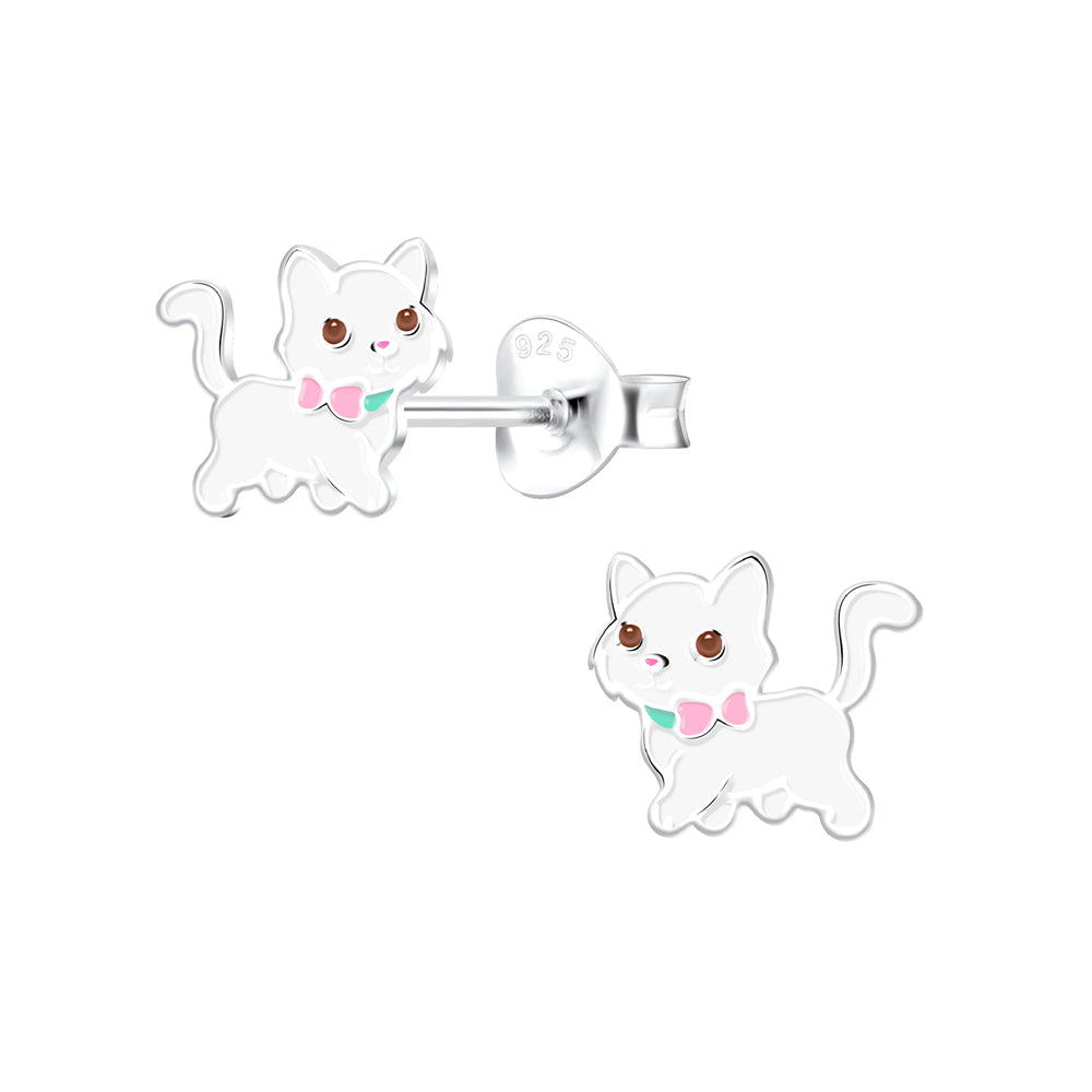 Silver children’s cat stud earrings
